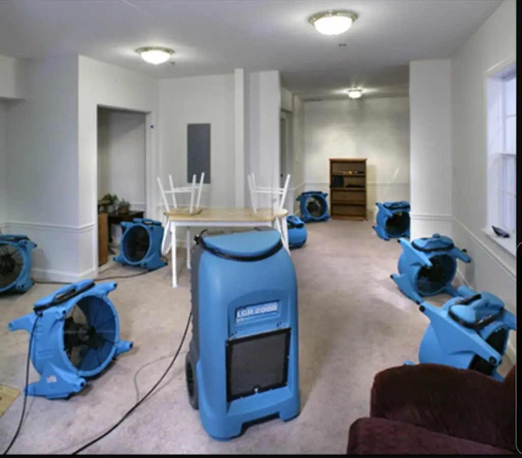Air movers and dehumidifier setup for Water Damage Restoration in Lakehills